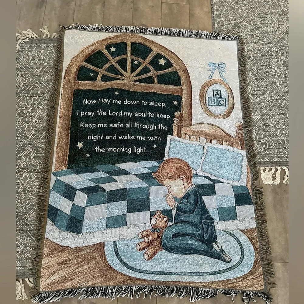 Children's Bedtime Prayer Throw Blanket Now I Lay Me Down to Sleep Boy Tapestry